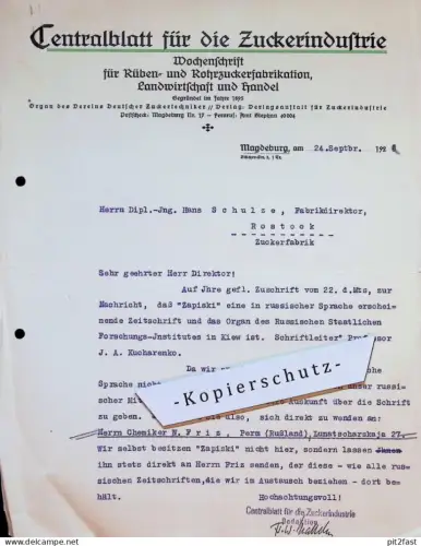 Fabrikdirektor Hans Schulze - Zuckerfabrik in Rostock , 1928 , Forschung in Kiew und Perm / Russland , Magdeburg  !!