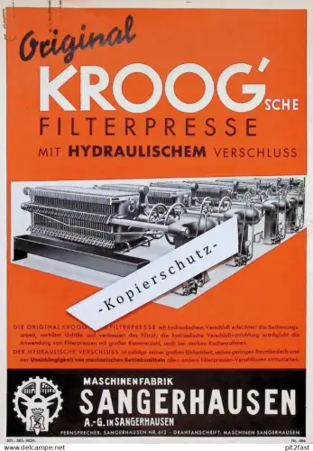 Maschinenfabrik / Zuckerfabrik in Sangerhausen , 1944 , Kroog Filterpresse , Reklame , Plakat / Poster , ca. A4 !!