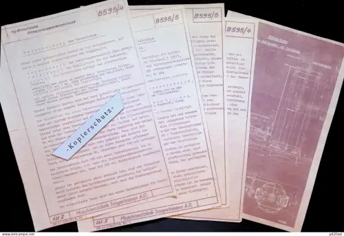 Maschinenfabrik / Zuckerfabrik in Sangerhausen , 1944 , alte Dokumente , hydraulische Filterpresse , mit Grafik !!