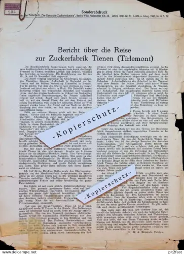 Reisebericht - Maschinenfabrik Sangerhausen nach Tienen / Tirlemont , 1941 , Zuckerfabrik !!
