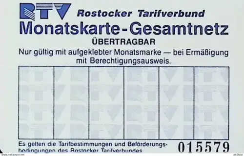 Strassenbahn Rostock , 1991 , alte Monatskarte , Fahrkarte , RSAG , Rostocker Straßenbahn AG !!