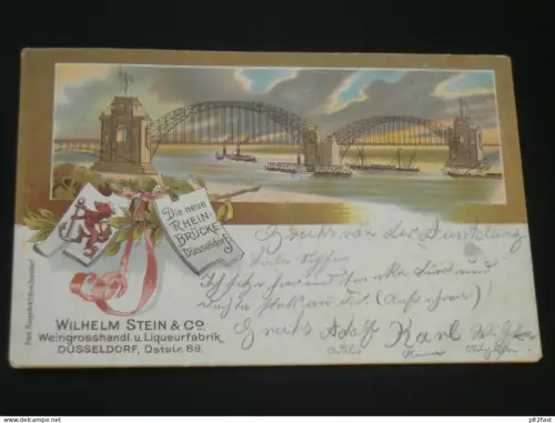 Liqueur-Fabrik W. Stein & Co. in Düsseldorf , 1902 , Reklame , Brücke , alte Ansichtskarte , AK , CPA !!