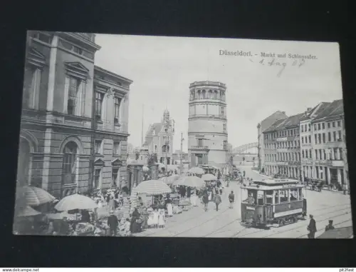Düsseldorf - Markt und Ufer , 1908 , Strassenbahn , alte Ansichtskarte , AK , CPA !!