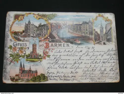 Gruss aus Barmen b. Wuppertal , 1897 , Litho , alte Ansichtskarte , AK , CPA !!