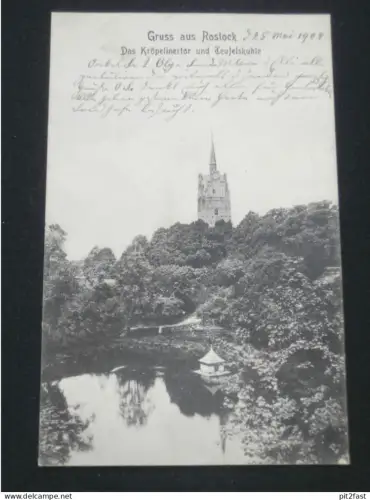 Rostock , 1908 , Kröpeliner Tor und Teufelskuhle , alte Ansichtskarte , AK , CPA !!