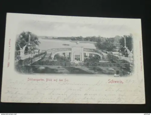 Schwerin , Schlossgarten , 1898 , Blick auf den See , alte Ansichtskarte , AK , CPA !!