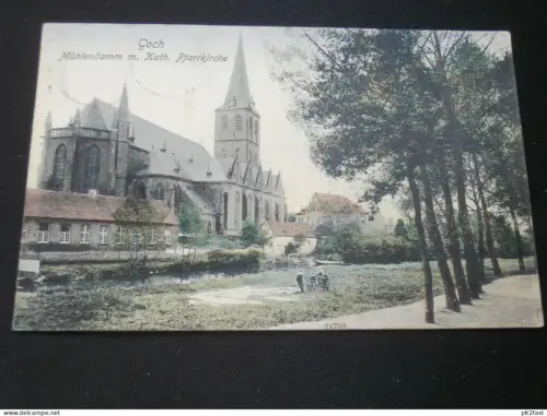 Goch , 1910 ,  Mühlendamm mit Kirche , alte Ansichtskarte , AK , CPA !
