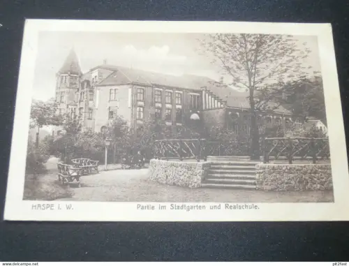 Haspe i.W. b. Hagen , 1928 , Stadtgarten und Realschule , alte Ansichtskarte , AK , CPA !