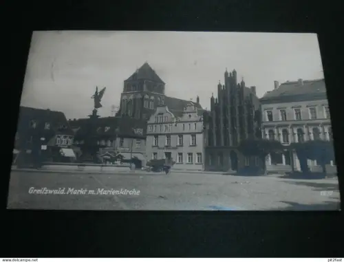 Greifswald - Markt mit Marienkirche , 1927 , alte Ansichtskarte , AK , CPA !
