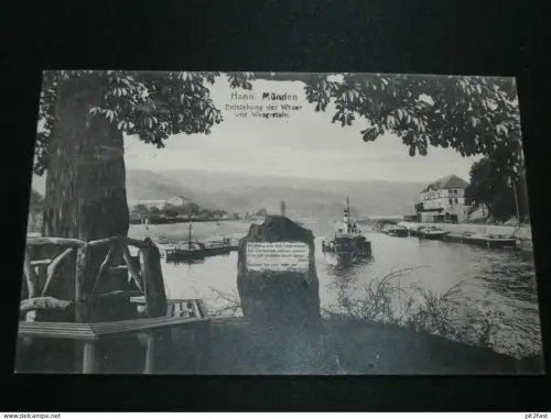 Hann. Münden , Enstehung der Weser und Weserstein , 1908 , alte Ansichtskarte , AK , CPA !