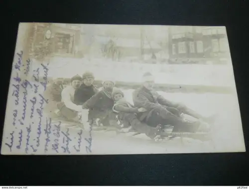 Schlittenfahrt in Oberhof , 1921 , alter Schlitten mit 6 Personen , Winter , Postkarte , alte Ansichtskarte , AK , CPA !