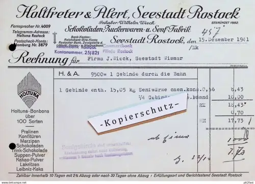 Senf-Fabrik Haltfreter & Alert in Rostock i. Mecklenburg , 1941 , J. Wieck in Wismar , alte Rechnung