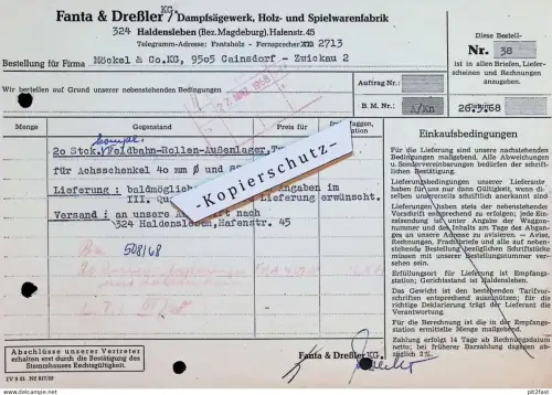 Dampfsägewerk - Fanta & Dreßler in Haldensleben , 1968 , Feldbahn , Spielzeug , alte Rechnung , Reklame / Werbung !! !!