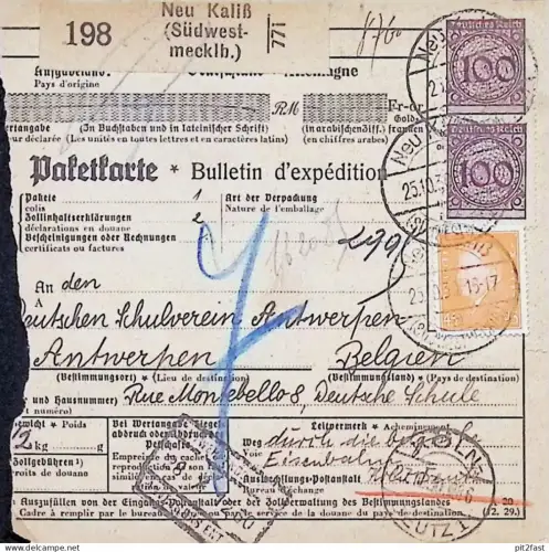 Paketkarte - Neu Kaliß i. Mecklenburg , 1930 , Eisenbahn , Bahn , Zoll , Express , Post !!