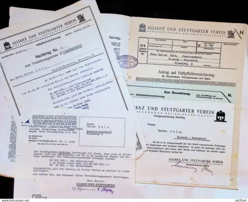 alte Dokumente - Walter Puls in Rostock Barnstorf , 1935-39 , Allianz , Versicherung , !!