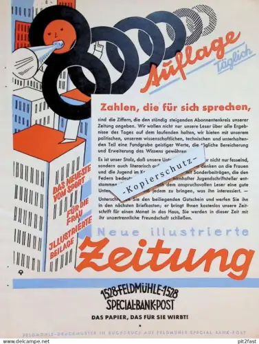 Feldmühle Stettin , 1528 - Special-Bank-Post , Pommern , Reklame / Werbung , Buchdruck , Druckerei , Papierfabrik !!