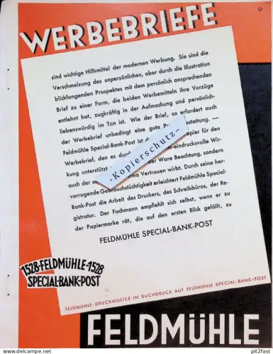 Feldmühle Stettin , 1528 - Special-Bank-Post , Pommern , Reklame / Werbung , Buchdruck , Druckerei , Papierfabrik !!