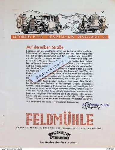 Feldmühle Stettin , 1528 - Special-Bank-Post , Reklame / Werbung , Buchdruck , Druckerei , Papierfabrik , Benzingen !!