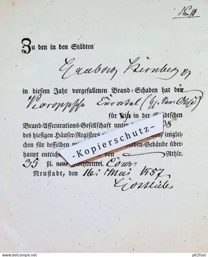 Neustadt i. Mecklenburg , 1857 , Feuer , Brandschaden , Häuser-Register , altes Dokument !!