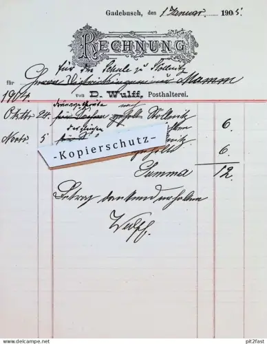 Posthalterei - D. Wulff in Gadebusch , 1905 , Post , alte Rechnung / Dokument !!