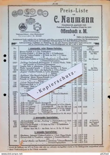 Seifenwerk - C. Naumann in Offenbach a. Main , ca. 1920 , Katalog , Preisliste , Prospekt , Seife , Feinseife !!