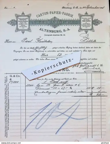 Carton-Papier-Fabrik in Altenburg , 1898 , altes Dokument , A. Gebhardt & Co., Paul Knäbchen in Zöblitz  !!