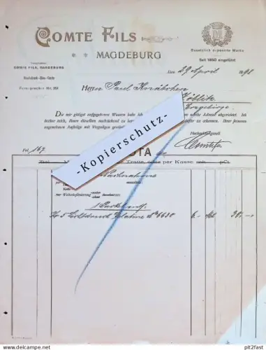 Comte Fils in Magdeburg , 1898 , altes Dokument , Paul Knäbchen in Zöblitz  !!