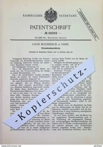 original Patent - Louis Boudreaux , Paris , Frankreich | 1892 | Stromabnehmerbürste | Strom | Bürste | Elektrik !!