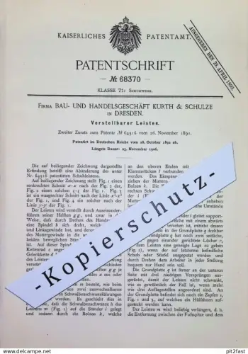 original Patent - Bau- & Handelsgesellschaft Kurth & Schulze , Dresden | 1892 | Verstellbarer Leisten | Schuhe Schuhwerk