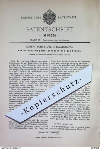 original Patent - Albert Schneider , Magdeburg | 1892 | Kesselschutzring mit Rippen | Dampfkessel , Kessel , Feuerung !