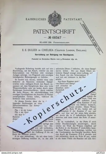 original Patent - E. E. Dulier , Chelsea , Grafschaft London , England | 1891 | Reinigung der Rauchgase | Rauch Gas Ofen