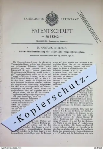 original Patent - M. Hartung , Berlin | 1892 | Stromschluss für elektrische Treppenbeleuchtung | Beleuchtung Lampe Licht