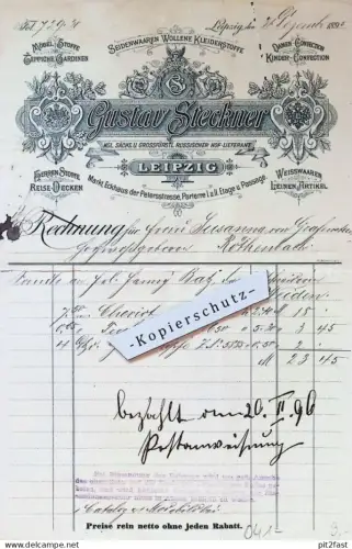 Seidenwaren - Gustav Steckner in Leipzig , 1896 , Rittergut von Grafenstein in Röthenbach , altes Dokument !!