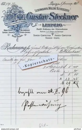 Seidenwaren - Gustav Steckner in Leipzig , 1896 , Rittergut von Grafenstein in Röthenbach , altes Dokument !!