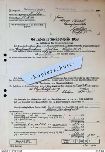Bescheid - Hugo Kinzel in Gaablau b. Waldenburg ,1938 , Schlesien , Jabłów , Alt Reichenau , altes Dokument !!
