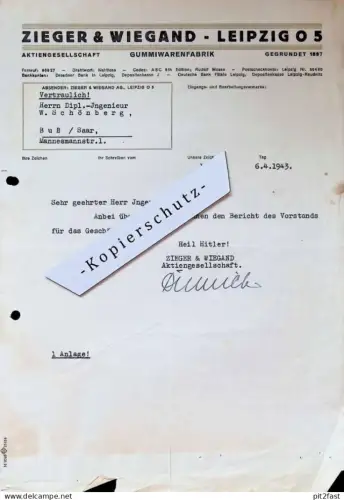 Zieger & Wiegand in Leipzig , 1943 , W. Schönberg in Buß / Bousse a. Saar , altes Dokument !
