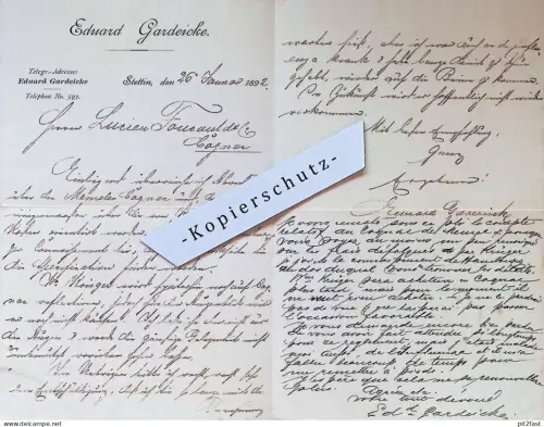 Eduard Gardeicke in Stettin i. Pommern , 1892 , Lucien Foucauld , Wein , Cognac , altes Dokument !!