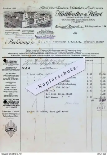 Schokoladenfabrik  Haltfreter & Alert in Rostock i. Mecklenburg , 1941 , Edeka in Wismar , alte Rechnung