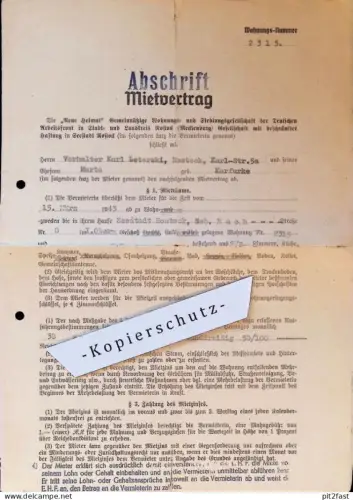 Mietvertrag - Heinkel Werke , 1943 , Karl Leterski und Martha Karfurke in Rostock , Kafurke , Fr. Gothan !