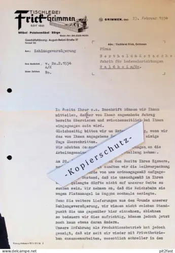 Tischlerei Frick in Grimmen i. Mecklenburg , 1954 , Möbelhaus , alte Rechnung / Dokument !!