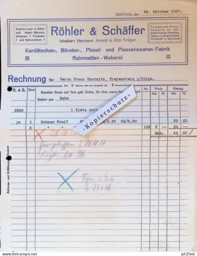 Weberei - Röhler & Schäffer in Rostock i. Mecklenburg , 1927 ,  Arnold & Krüger , alte Rechnung / Dokument !!