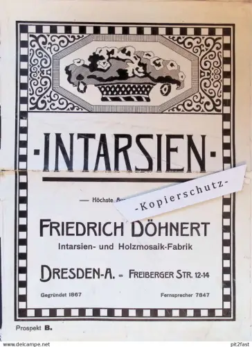 Intarsien - Friedrich Döhnert in Dresden ,ca.1920,altes Prospekt / Katalog Holzmosaik , Mosaik , Deko , Innenarchitektur