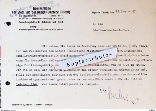 Siedler / Neusiedler - Badegow / Bülow b. Crivitz i. Mecklenburg , 1947 , Landrat , Versicherung !!