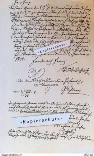 J. Mussaeus in Groß Methling b. Dargun , 1808 , von Bassewitz , Güstrow , Schuster Sommer in Teterow , altes Dokument !!