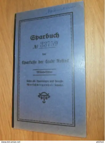 altes Sparbuch Rostock , 1933 - 1946 , Prof. Paula Walsmann in Rostock i. Mecklenburg , Sparkasse , Bank !!
