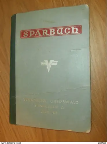 altes Sparbuch Greifswald , 1944 - 1945 , Erna Kunze geb. Harloff in Greifswald , Mecklenburg , Sparkasse , Bank !!!