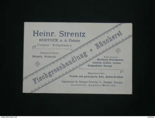 Reklame-Postkarte , Fischhandel und Räucherei - Heinrich Strentz in Rostock i. Mecklenburg , ca. 1910 , Werbung , Fische