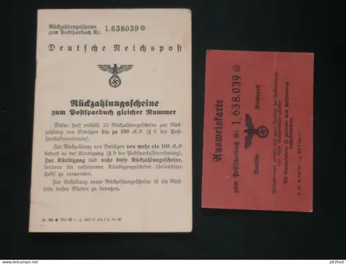 Deutsche Reichspost , 1939 , Kündigungsscheine mit Ausweis zum Sparbuch , Post !!