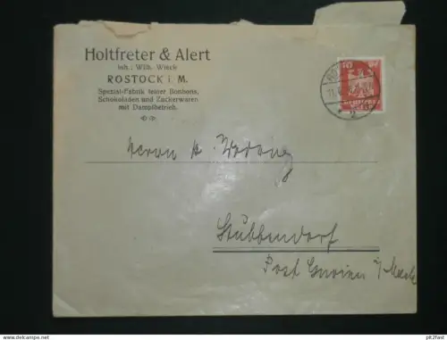 Holtfreter & Alert / Wilhelm Wieck in Rostock i. Mecklenburg , 1926 , H. Wodrig in Stubbendorf , Post Gnoien , Ganzsache