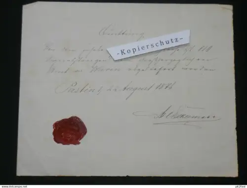 Pastin / Warin i. Mecklenburg , 1876 , Domantal - Amt Warin Siegel , altes Dokument !!